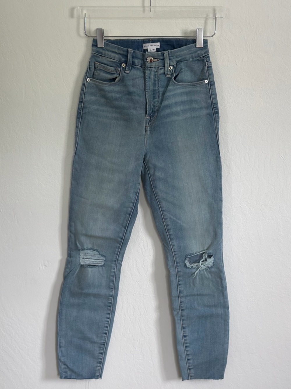 Good American Good Waist Ripped High Waist Crop Skinny Jeans